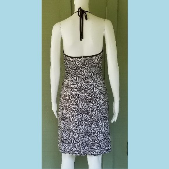 ANN TAYLOR Brown White Print Cotton Halter Dress 0 - Picture 3 of 4